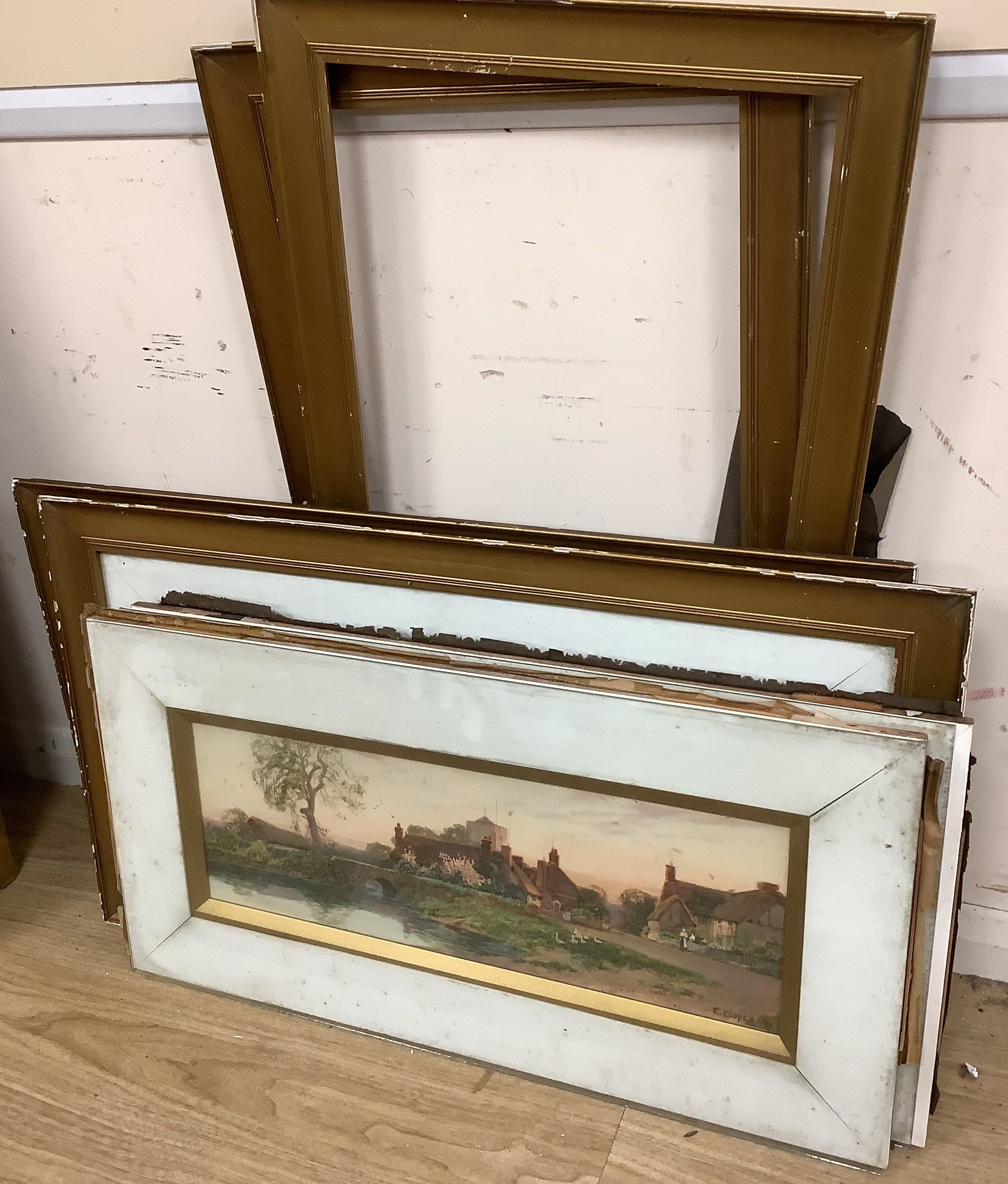 E. Cooper, set of four watercolours, A Sussex Village, Old Shoreham Bridge, September Evening, Ryde and A Sussex Village Evening, signed and dated 1909, 90 x 54cm